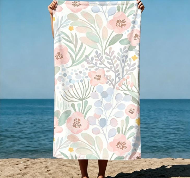 Telo da Spiaggia Grande in Microfibra, Stampa Floreale Rosa Acquerello, Senza Sabbia e Asciugatura Rapida, per Spiaggia e Piscina Estiva Pastello