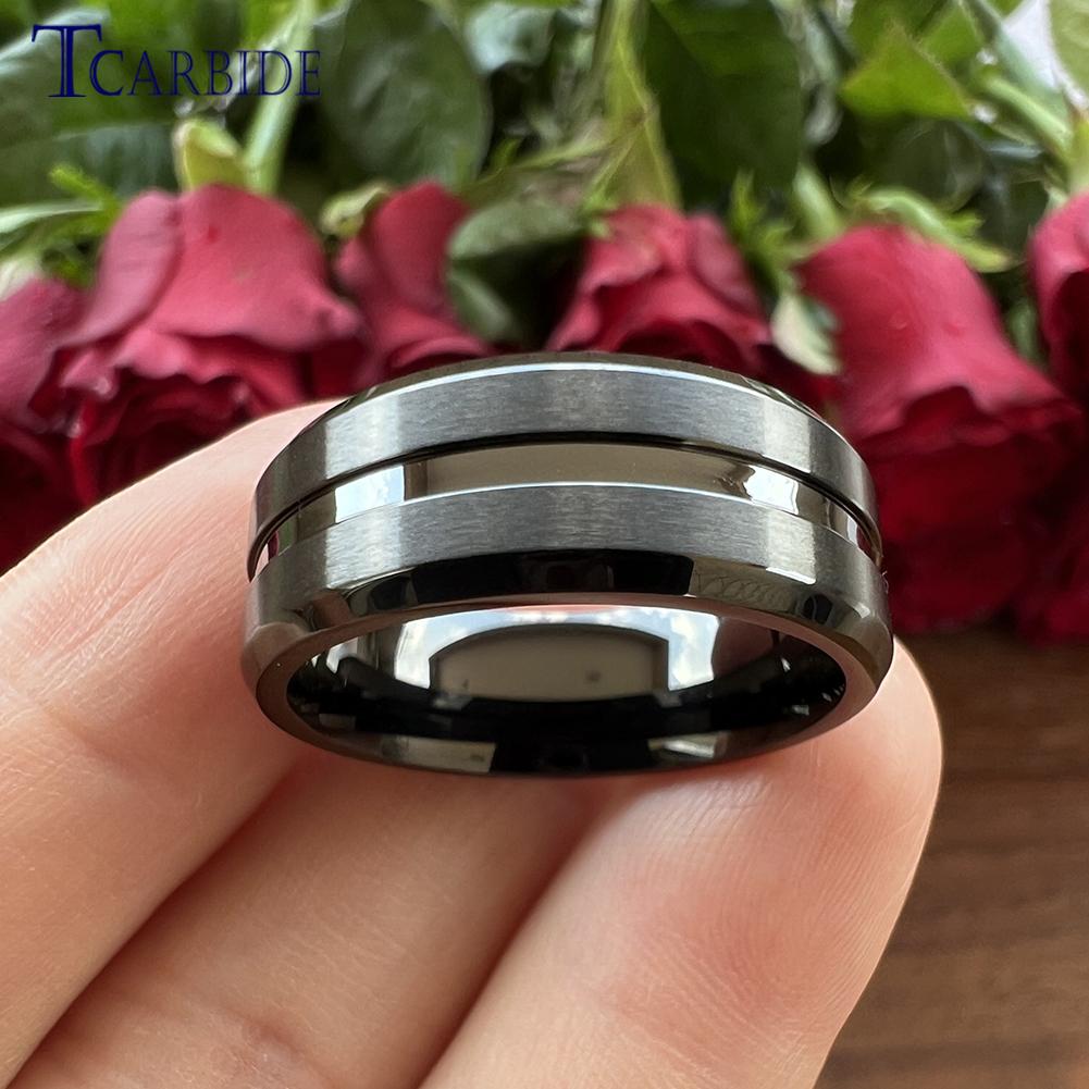 Dropshipping 8mm Stainless Steel Wedding Ring Men Women Daily Life Gift Jewelry Grooved Beveled Brushed Comfort Fit
