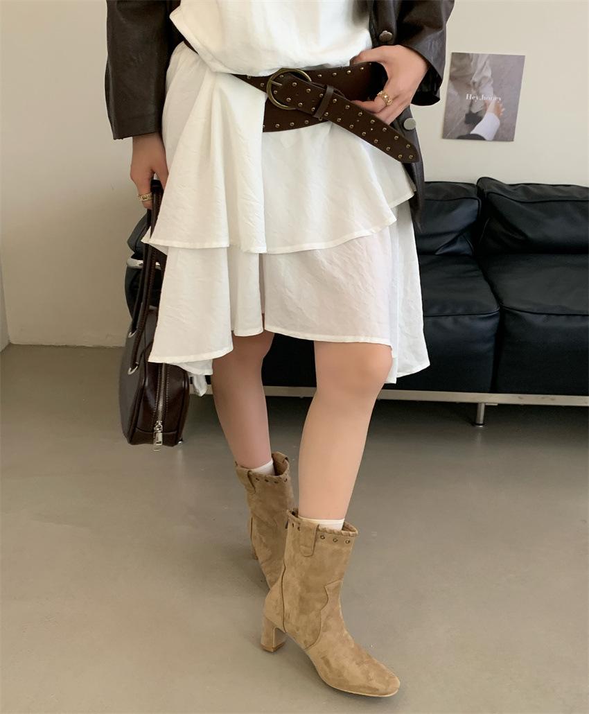 

Large size boots outer women s shoes pointed rivets side zipper high heel boots fashion short boots 39 хаки