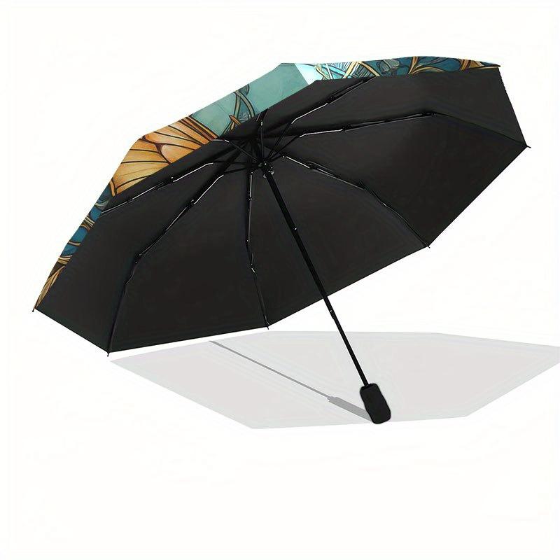 Stunning Butterfly Stained Cute Window Art Umbrella, Cute Umbrella with Cute Design, Portable 3-Fold Compact Umbrella for Men & Women, Valentine's Day
