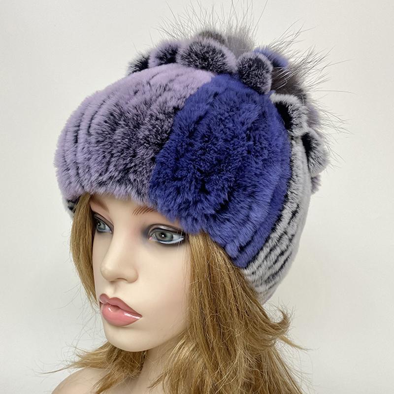 Ny vinter ekte kaninpels lue dame 100 % ekte ekte Rex kanin lue God elastisk strikket Rex kaninpels caps