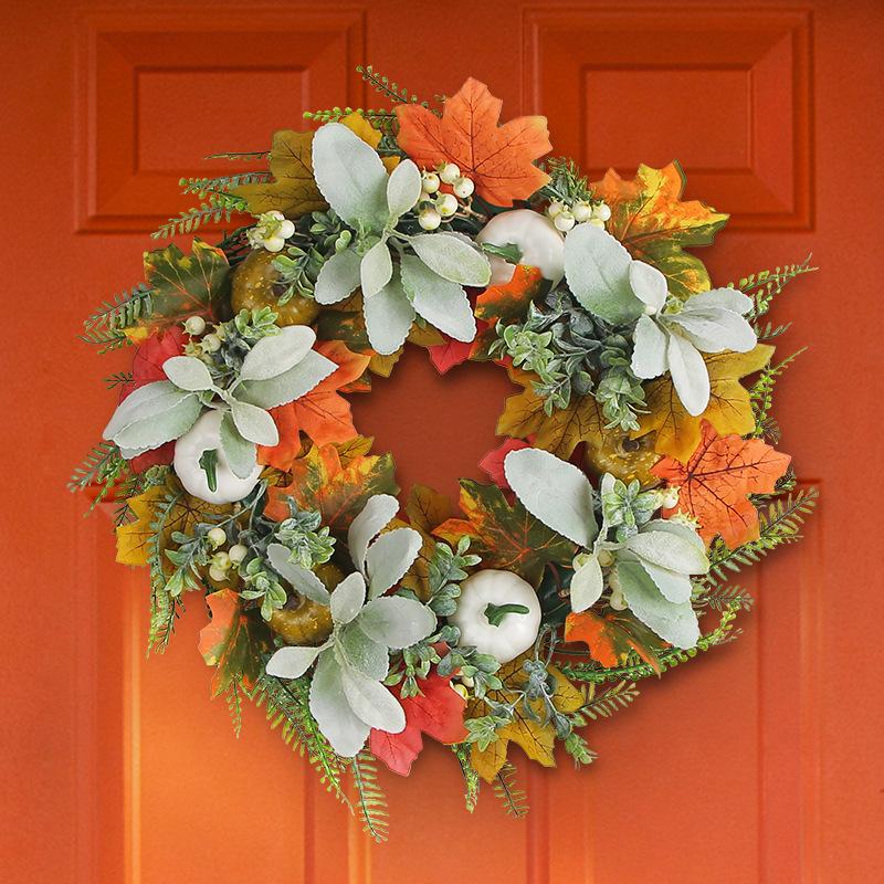 45cm Harvest festival decor wreath, pumpkin maple leaves decor wreath, Autumn decor garland, front door garland, door hanging