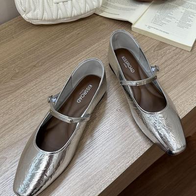 Silver Single Shoes Women's 2025 New Summer French Stunning Flat Bottom Gentle Wind Shallow Mouth Absolute Son Mary Jane Women's Shoes