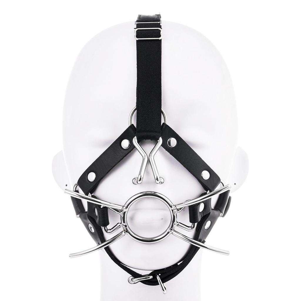 VaHppy Masken Knebel Harness Nasenhaken SM BDSM Bondage Cat Whisker Style Paar Sexspiele Spielzeug Cosplay Edelstahl + PU Erzwungenes Sabbern und Oralsex