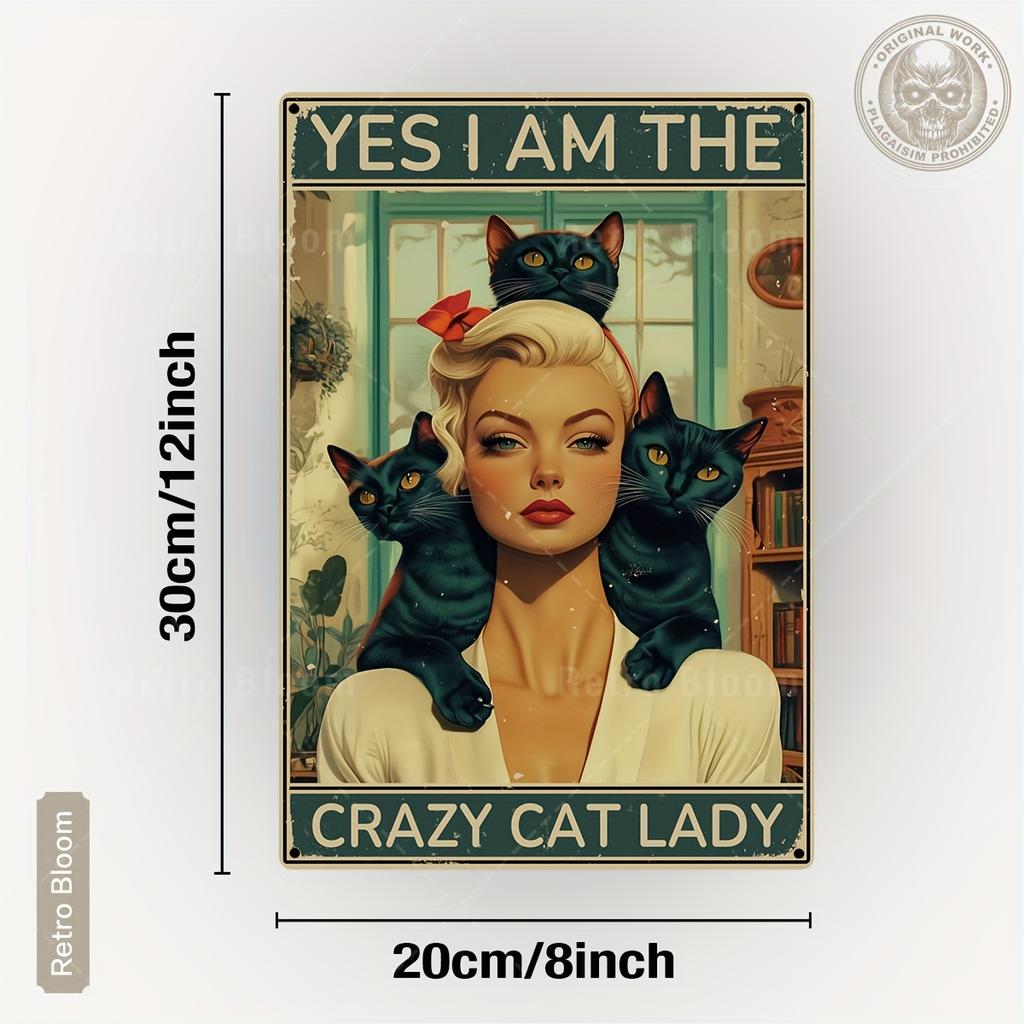 Vintage Style Iron Tin Sign Crazy Cat Lady Quote Wall Art Decor Metal Plaque Home Decoration Mothers Day Perfect Gift