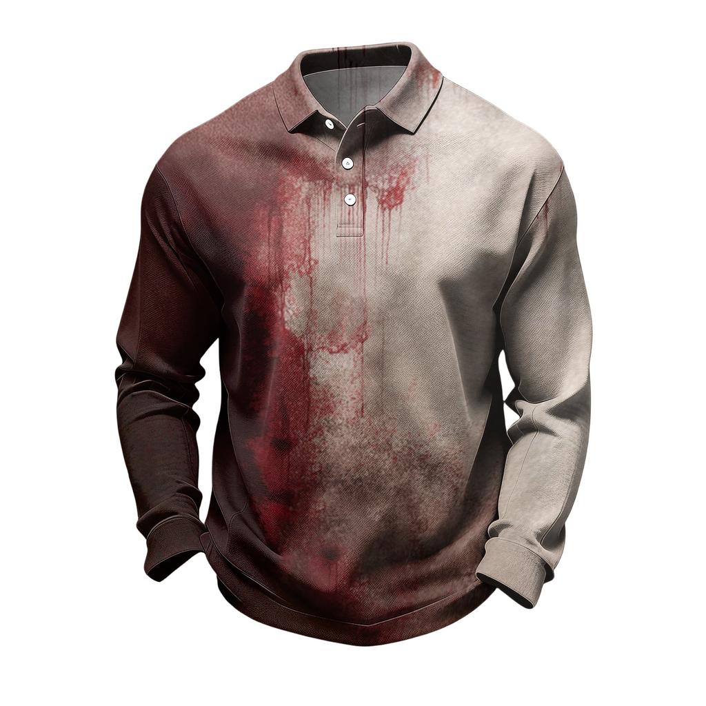 Men's Casual Long Sleeve Quick Dry Mesh Golf Shirt with Halloween Print