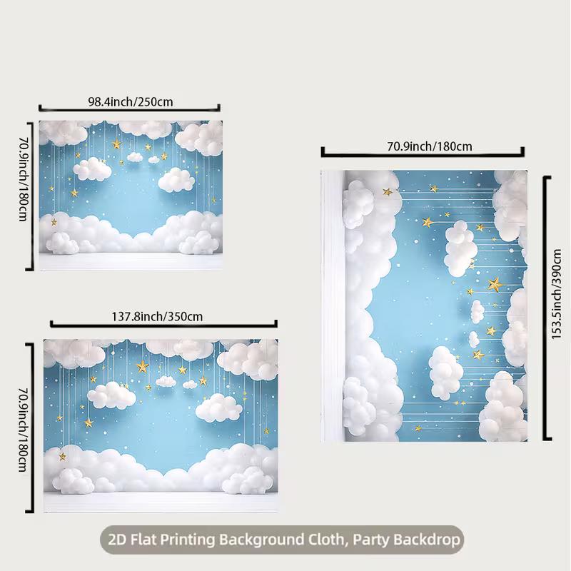 2D Whimsical Starry Cloud Backdrop Children Party Photography Background