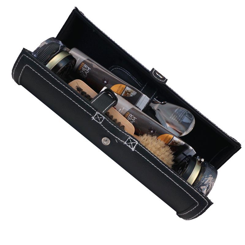 Jinrong Schuhputzset: Inklusive schwarzer und farbloser Politur, Lederpflegeöl, Wildschweinborstenbürste und Schuhanzieher als Geschenk.