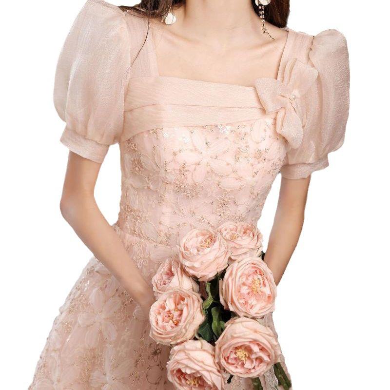 Art test evening dress 1011 new pink bubble sleeve bar mitzvah dress, small people can usually wear banquet dresses
