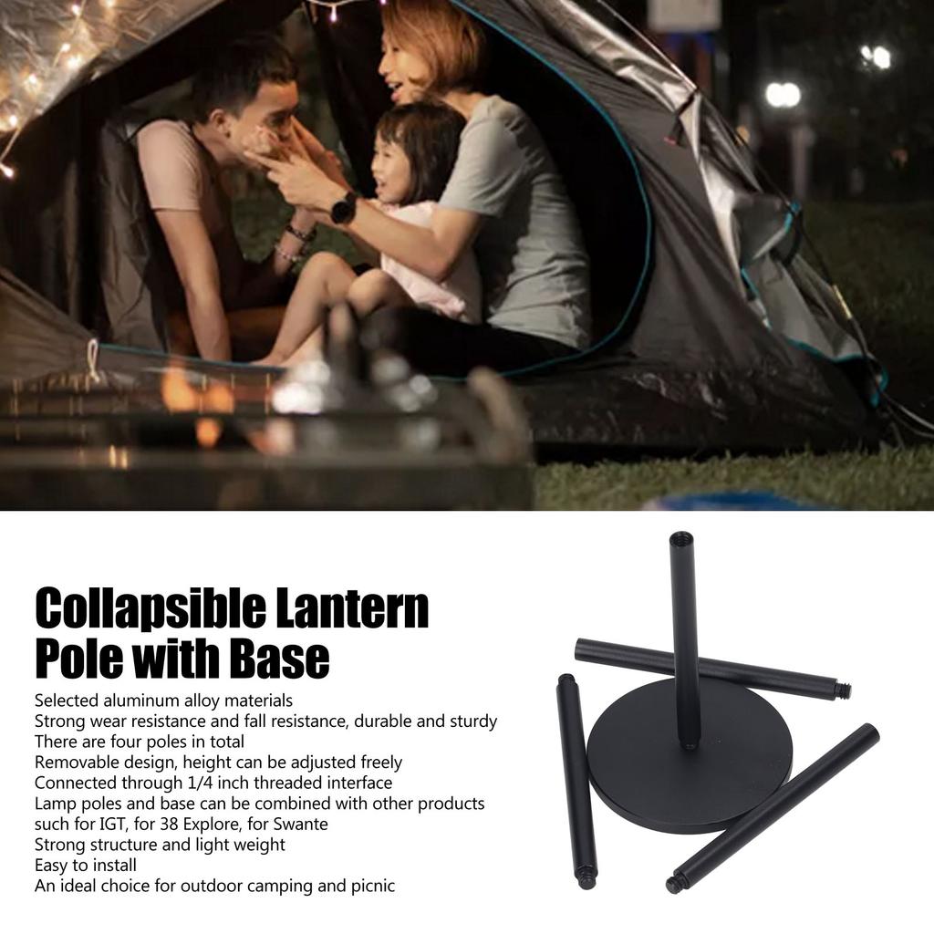 Camping Lantern Stand Collapsible 4 Sections Camping Lamp Pole with Base Aluminum Alloy Light Bracket for Outdoor Picnic