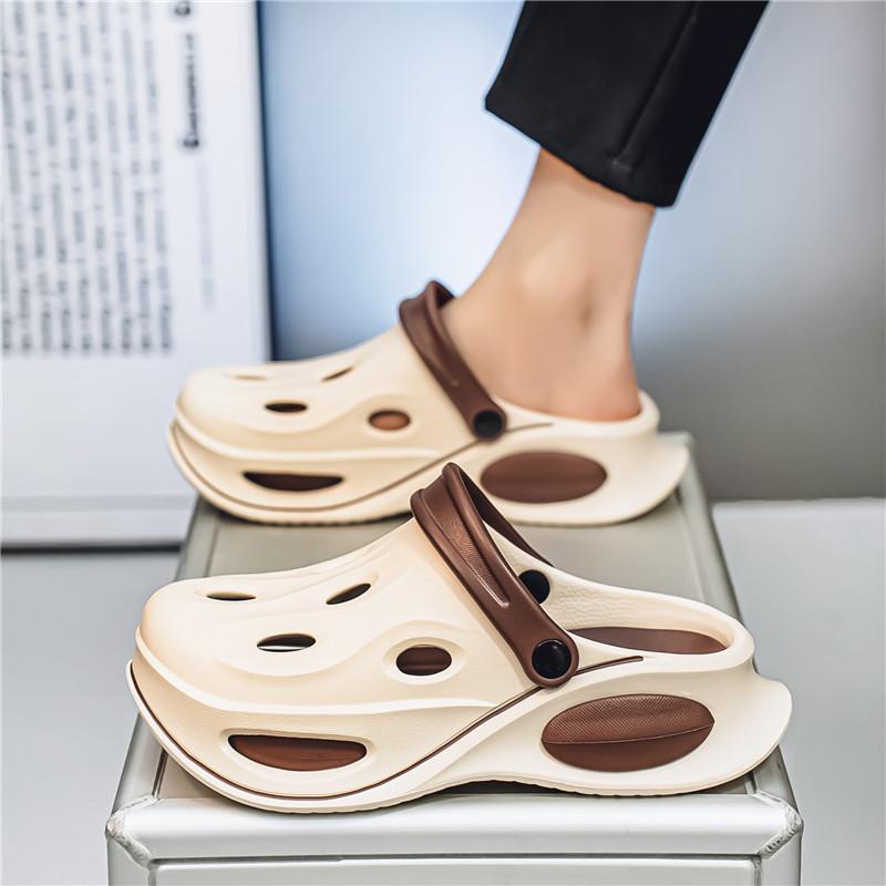 

Summer bag head hole shoes men s 2025 new non-slip outer wear sandals dual-purpose home slippers trendy cool slippers 45 бежевий