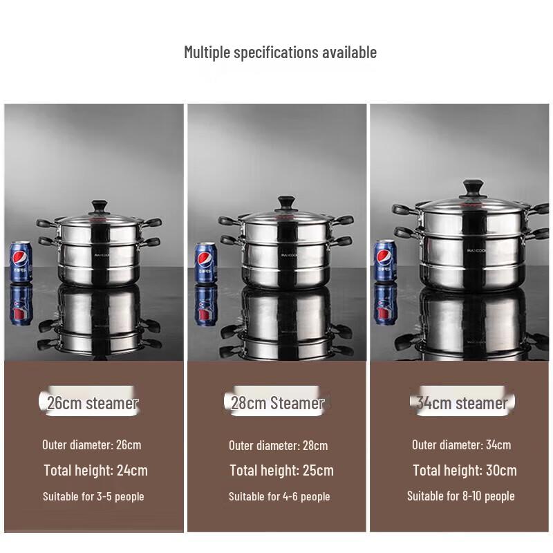 Meichu 34cm 2-Lagen 304 Edelstahl Dampfgarer