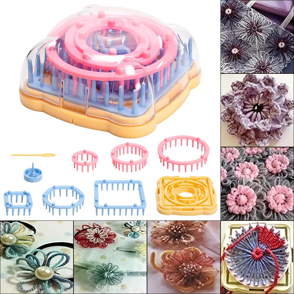 1set mixed Random color flower knitted loom set, DIY crochet & weaving plastic knitter tools, can hand make beautiful flowers