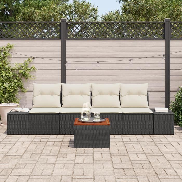 VidaXL Ensemble de canapé de jardin 5 pièces avec coussins noir poly rattan acacia 3356556
