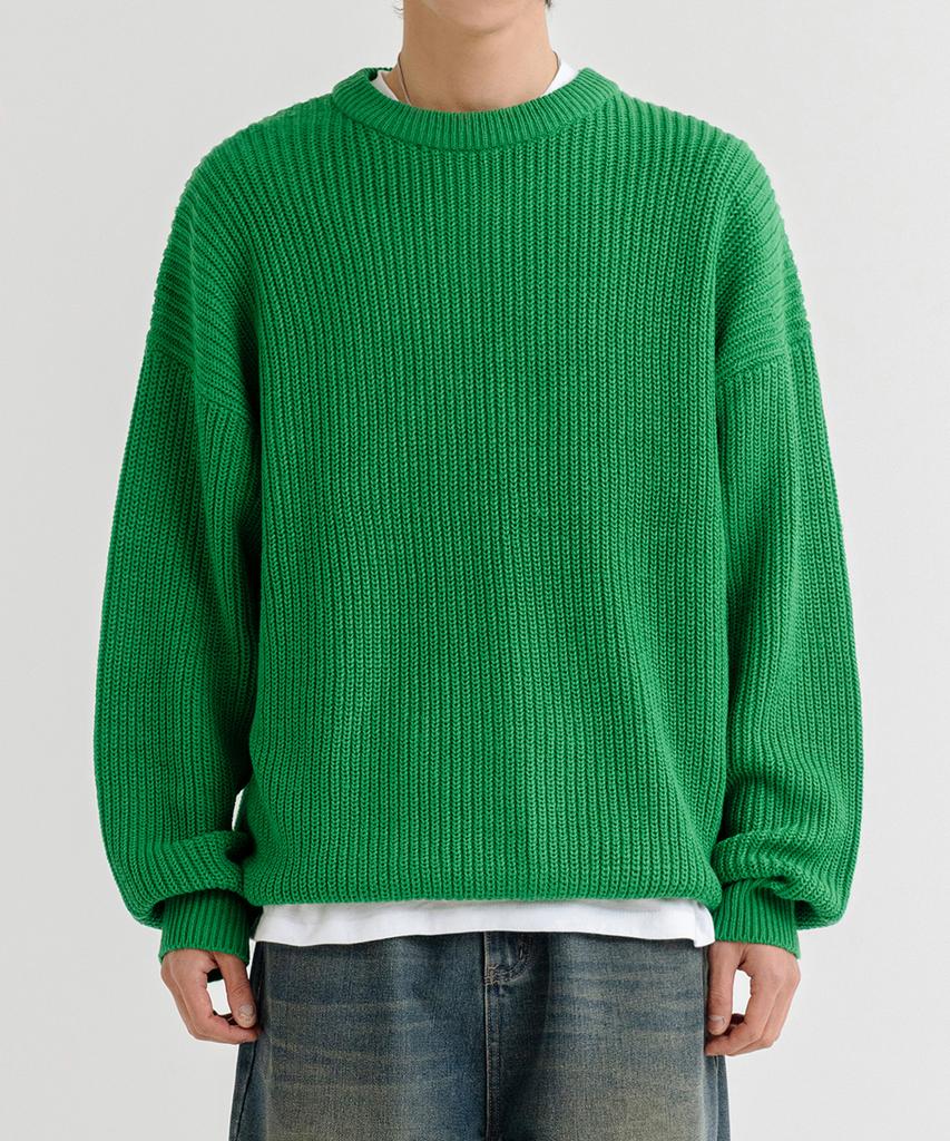 LEMAIN SECOND Oversized Voluminous Washable Crew Neck Hazzi Knit [Green]