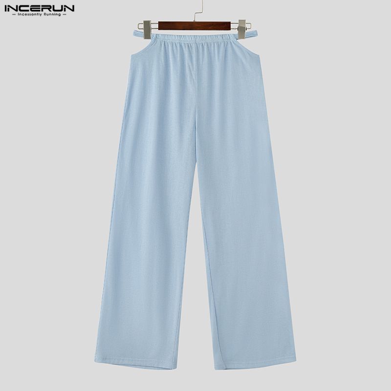 INCERUN Pantaloni Lunghi Casual da Uomo con Vita Elastica e Cut-out Pantaloni da Casa Loungewear