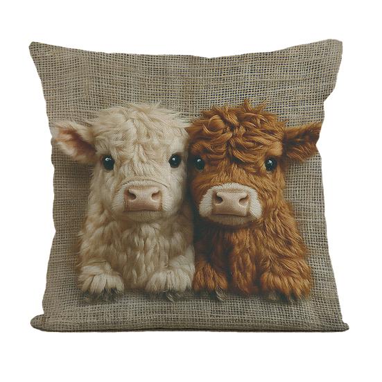 2D Animal Cushion Cover Imitation Embroidery Alpaca Pattern Pillow Case Dog Highland Cow Throw