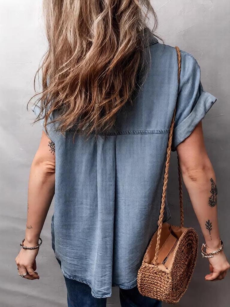 Cross2026 Women's Short Sleeve Denim Jacket - Europe Spring/Summer Collection
