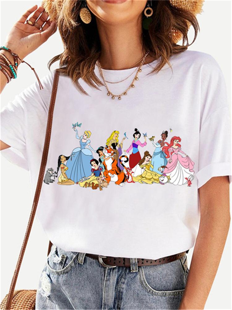 MINISO Disney Princess Female Clothes Snow White and The Seven Dwarfs Women's Trend Harajuku Short Sleeves Tshirt Women T-shirt