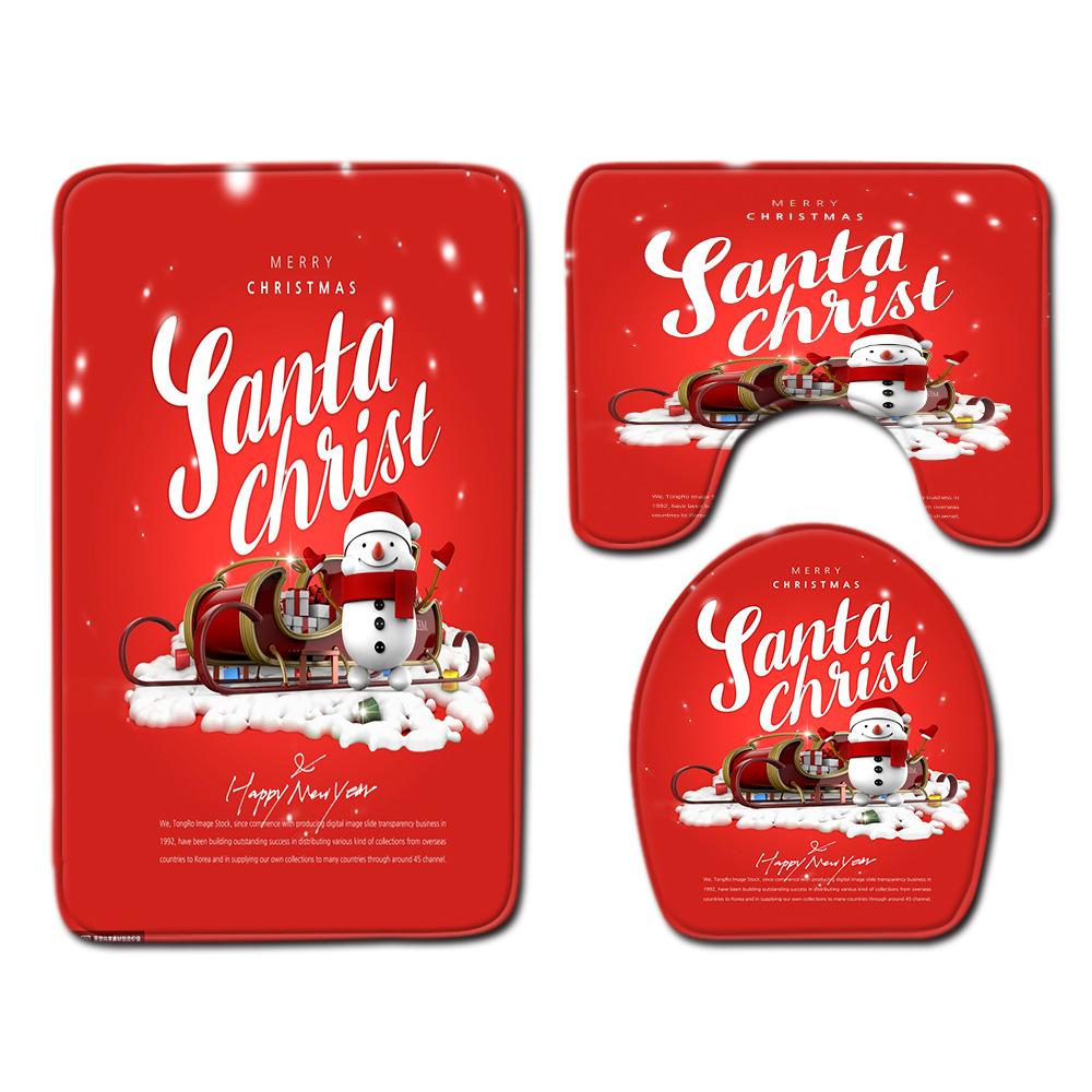 Christmas Toilet Three-Piece Floor Mat Bathroom Three-Piece Carpet Doormat