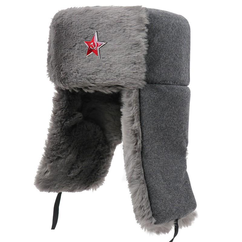 Winter Woolen Hat With Soviet Emblem Men Women Warm Ear Protection Cap Outdoor Cold Weather Accessory