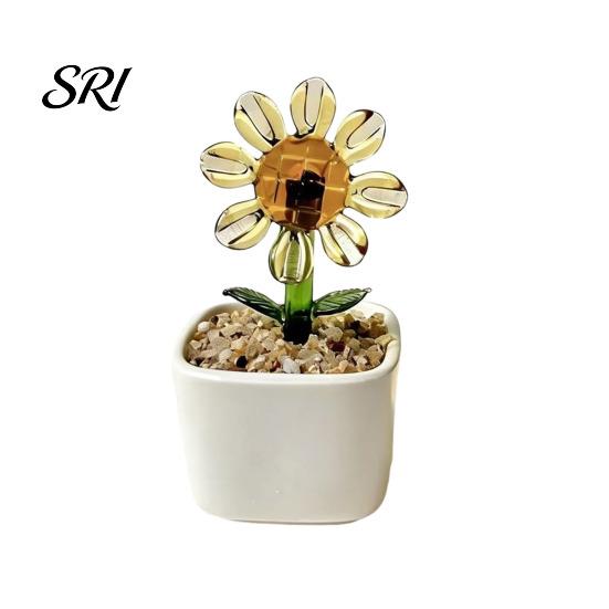 Small Desktop Ornament Mini Glass Planter Ornaments Exquisite Craftsmanship Bright Colorful Handmade Office Desk Decoration Texture for Bedroom Living A