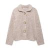 European & American Style Faux Fur Flower Button Knit Cardigan for Women