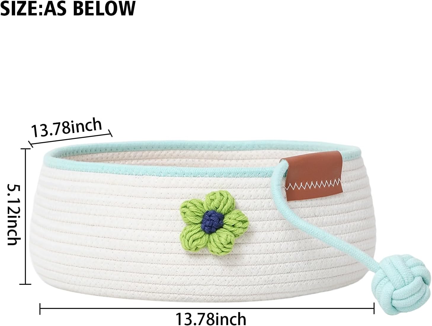 

Natural Cotton Rope Cat Bed, Washable Round Nest with Green Flower Decor, Cozy Kitten Mat Scratcher for Indoor Use United States