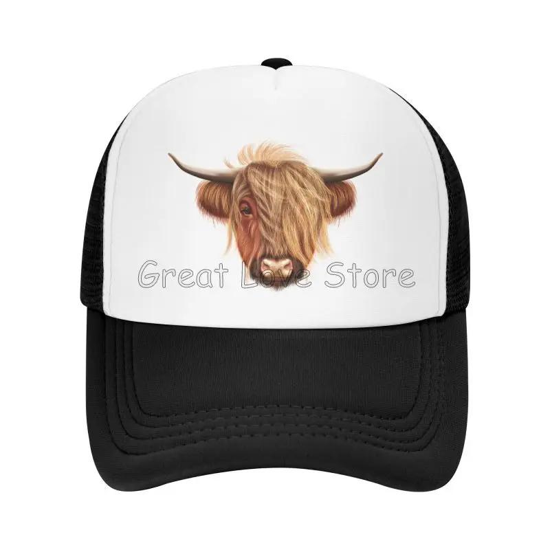 Scottish Hairy Highland Cow Print Baseball Cap Breathable Mesh Caps Summer Casual Sun Protection Hat Adjustable Snapback Hat