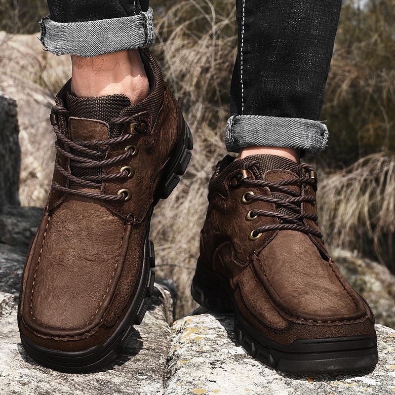 Golden Sapling Men's Outdoor Shoes Genuine Leather Boots Retro Work Shoe Platform Footwear Mountain Leisure Ankle Boot for Men