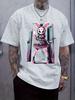 Dark Bunny Graphic T-shirt - Stylish Casual Crew Neck Short Sleeve Tee with Unique Rabbit Illustration