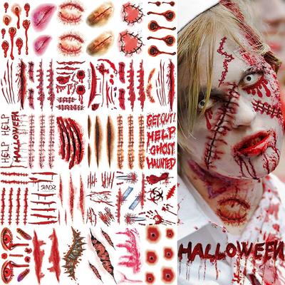 2025 Halloween Waterproof Temporary Tattoo Stickers Sexy Bloody Makeup Zombie Scar Tattoo Decoration Wound Horror Blood Sticker