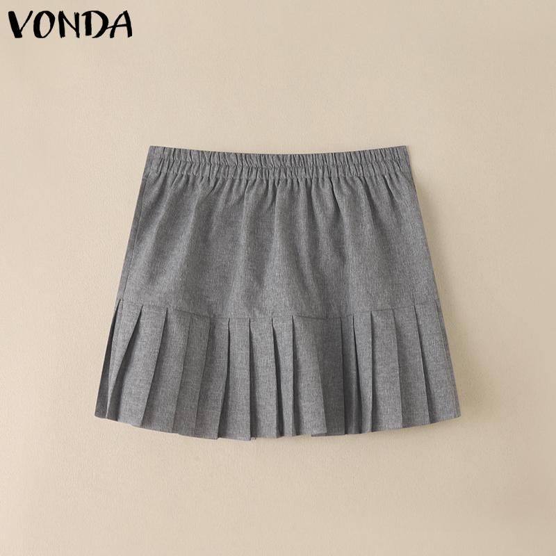 VONDA Women Summer Drawstring Ruffled Waist Casual Pleated Mini Skirts Overskirts