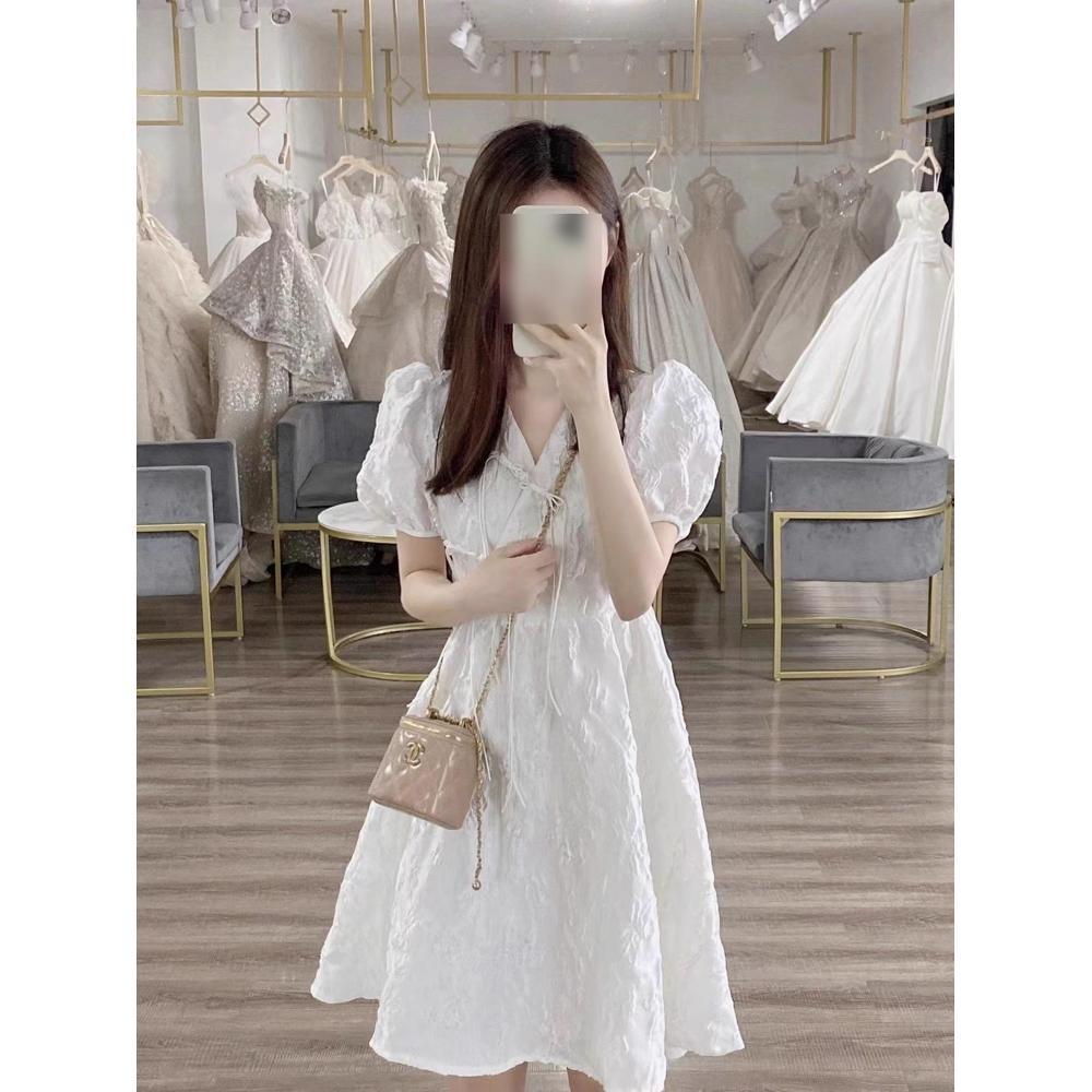 

Платье с рукавами-буфами и белым воротником, женское летнее модное повседневное облегающее платье с маленькой юбкой XL- (recommended 110-60kg)