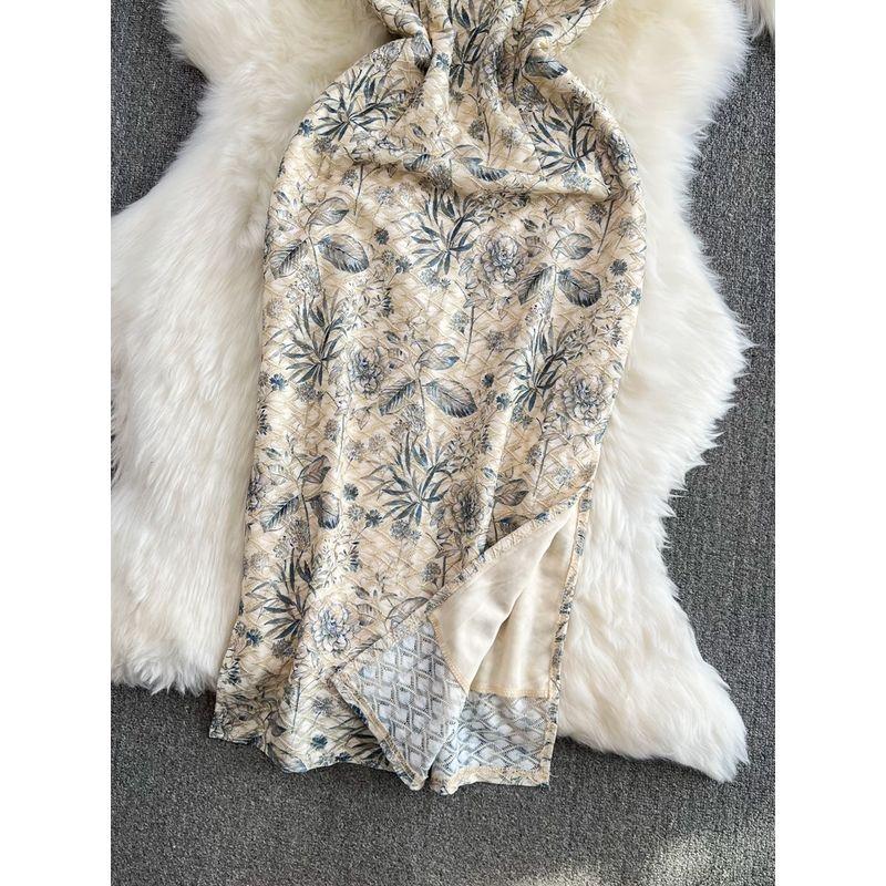 Chinese Style Ink Painting New Chinese Style Cheongsam Summer Fancy Socialite Temperament Waist-Controlled Slimming Slit Sheath Dress