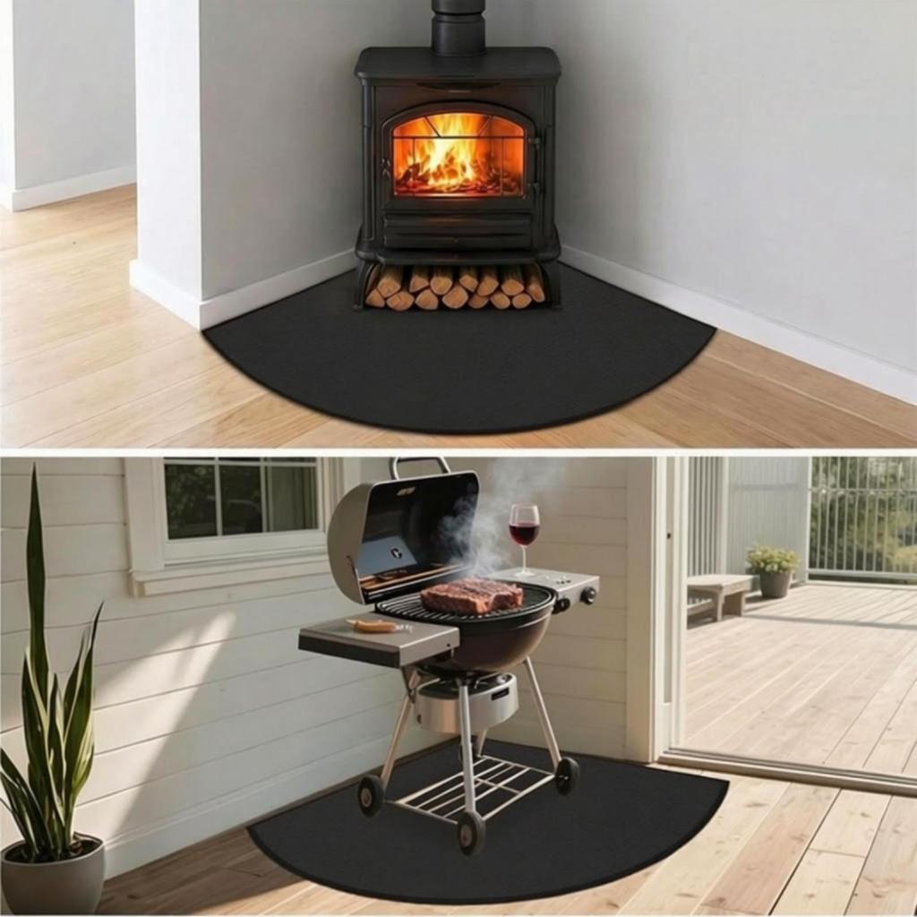 Fireplace Heat-Protection Mat 3-Layer Foldable Heat-Resistant with