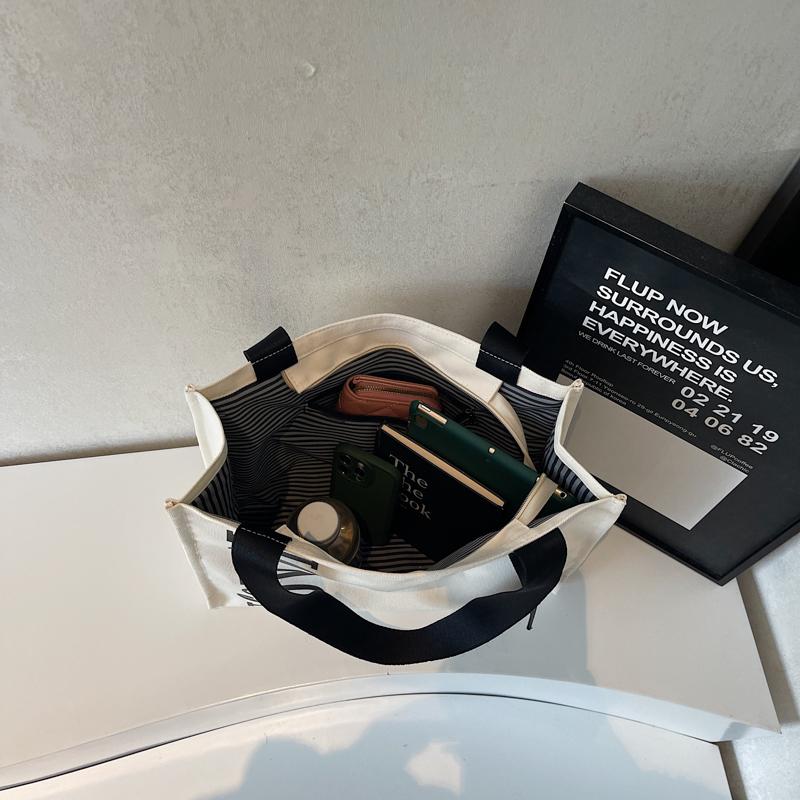 Letter Print Canvas Shoulder Bag Women's Travel Large Capacity Tote Bag Student Class Commuter Bag