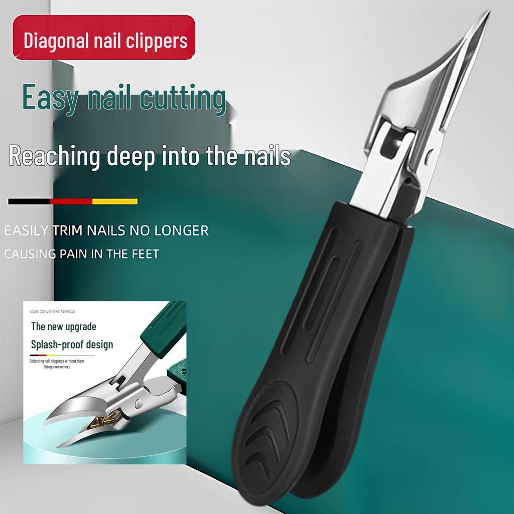 Specialized Cuticle Clippers with Angled Anti-Splash Tip for Tough Nails, Green Arrow Pattern Handle