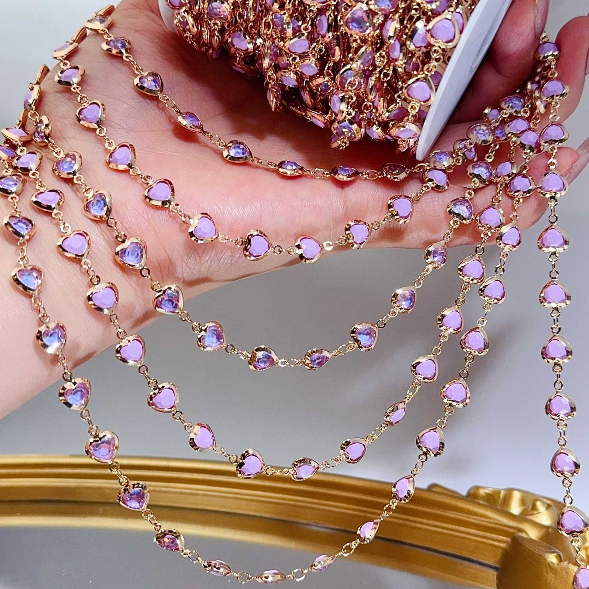 

1 Meter Fantasy Purple Crystal Heart Beads Copper Chain for DIY Bracelets Necklaces and Clothing Accessories 1meter