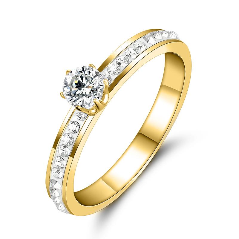 New Titanium Steel Zirconium Inlaid Ring Engagement Ring Exquisite Simple Versatile Stainless Steel Jewelry