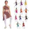 Copii fete 2 bucăți crop top lucios din plasă transparentă cu fustă Rochie de dans liric Costum de bal