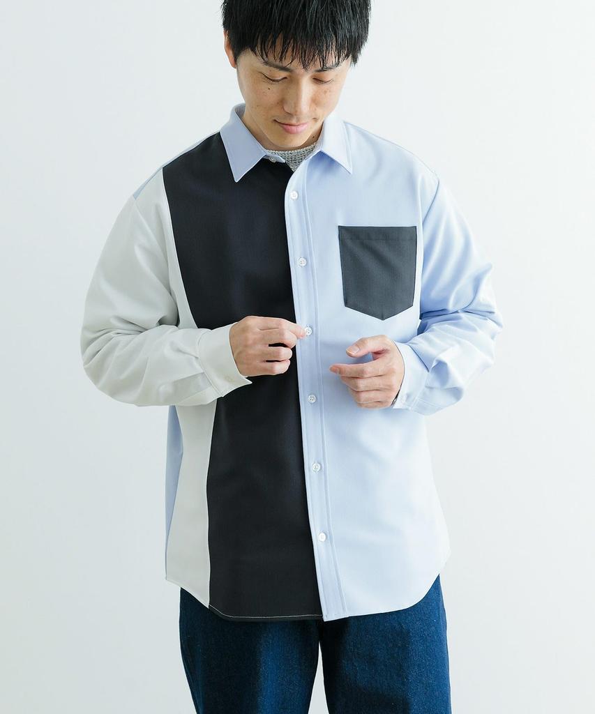 Urban Research Items Vertical Switch Long Sleeve Dress Size Size Men's Shirt, L.BLU, M, IT44-13A008