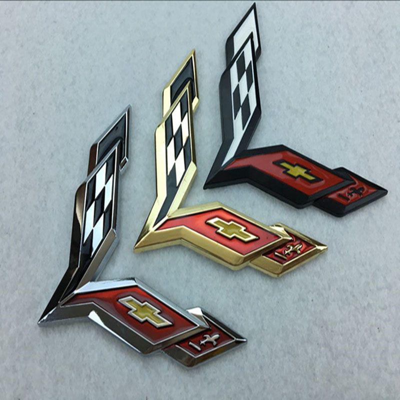 Elegant Zinc Alloy Metal Crossed Flag Emblem For Corvette C7 Stingray Badge