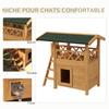 Outdoor Cat House with Terrace, Stairs, Roof, 77 x 50 x 73 cm, Natural and Green Wood