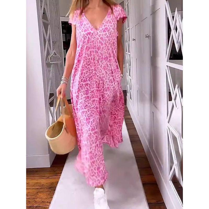 Printed V-neck Short Sleeve Women's Printed V-neck Short Sleeve Loose Dress