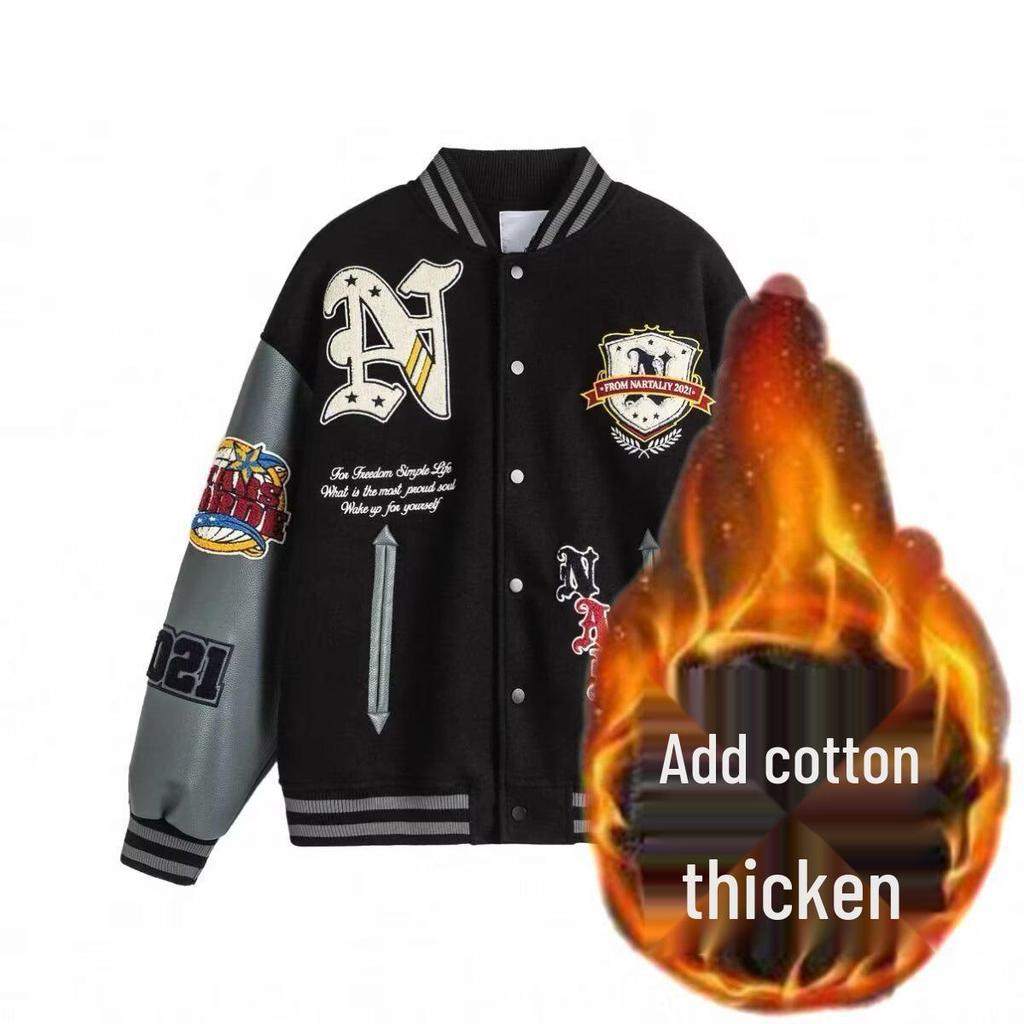 Unisex American Baseball Jacket Autumn/Winter - Trendy Embroidered Cotton Pilot Style, Thick Casual Loose Fit for Couples