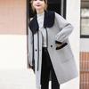 Versatile Color-Block Doll Collar Wool Coat: Korean Style, Mid-Length, Age-Reducing, Petite Loose Fit for Women (Autumn/Winter)