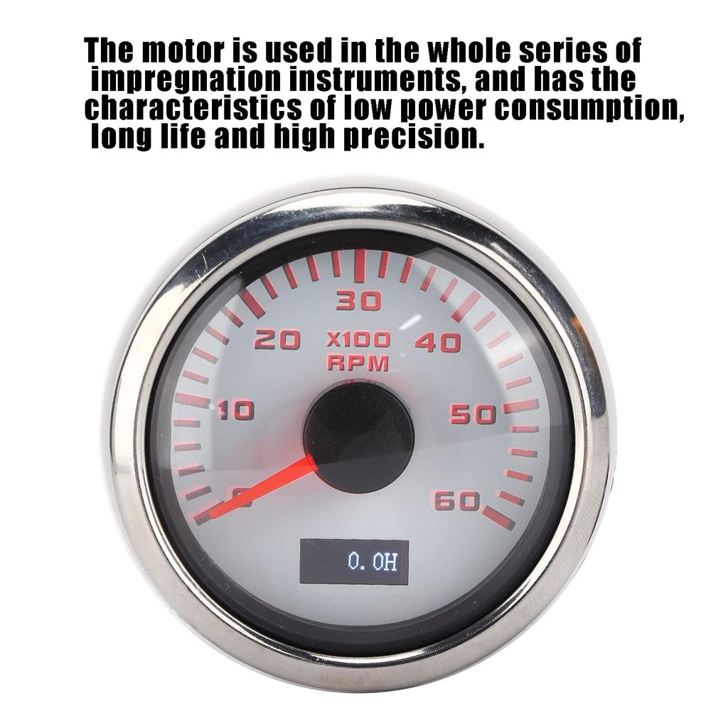 Pointer Tachometer, Boat Tachometer, 52mm ABS Stainless Steel RPM Gauge, IP67 Waterproof for 1-8 Cylinder Motorcycles, Gasoline Cars, and Boats