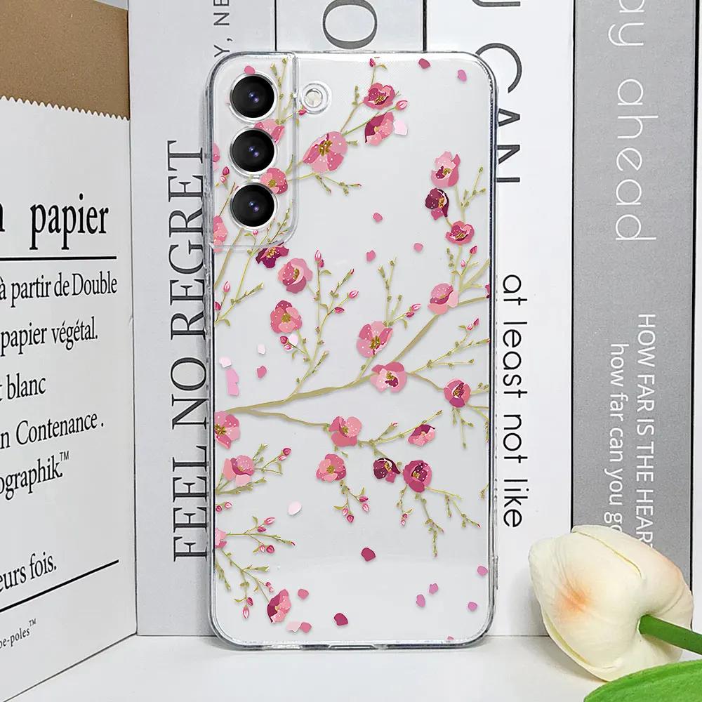 Cute Flower Painted Phone Case for Samsung S22 S21 FE Ultra Clear Silicone Soft Cases for Samsung Galaxy S25 S24 S23 Plus Covers