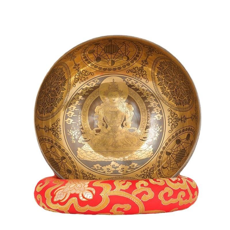 Handmade Nepalese Longevity Buddha Carved Singing Bowl Meditation Yoga Sound Healing Therapy